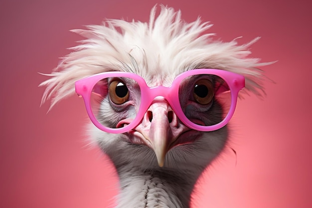 Fashionable Ostrich with Pink Shades and White Outfit Generative AI