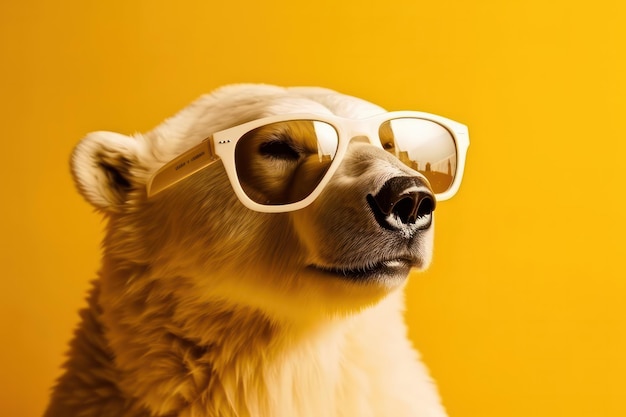 Фото Модный полярный медведь в солнечных очках на ярком