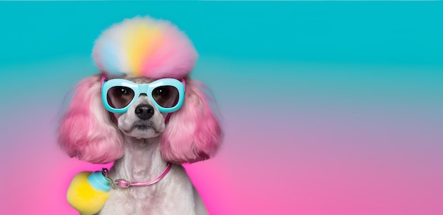 Fashionable poodle pet dog wearing sunglasses