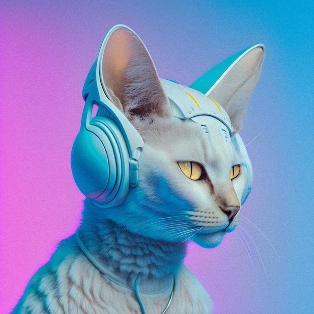 擬人化されたかわいい猫のファッショナブルなポートレート dj illustartion 粒状テクスチャ xA