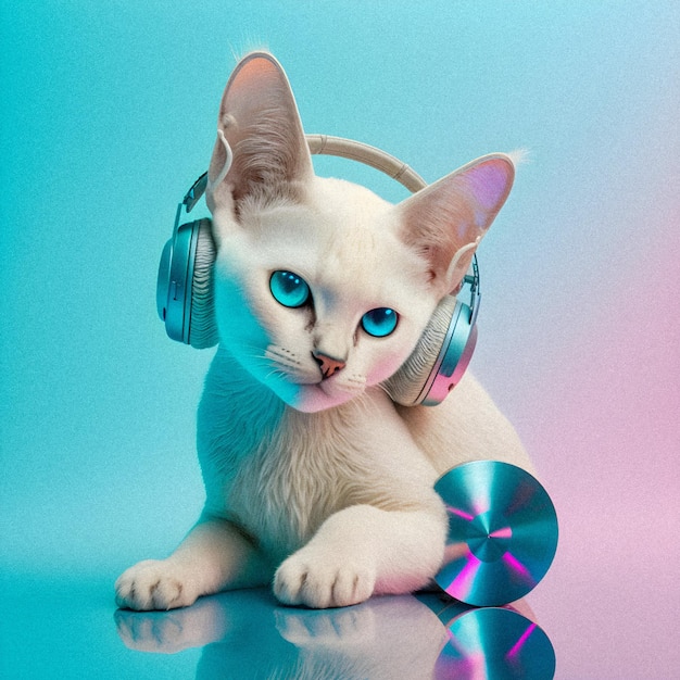 Fashionable portrait of anthropomorphic cute cat dj illustartion granular texturexA