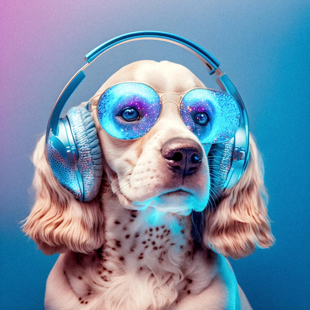 Fashionable portrait of anthropomorphic cute dog dj illustartion granular texture