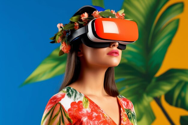 Fashionable Portrait of a Woman Wearing a VR Headset