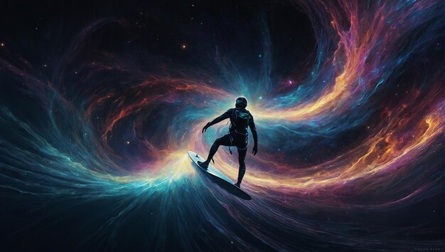 Photo a fashionable pulsar surfer riding the electromagnetic currents of the universe