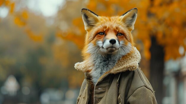 Fashionable red fox traverses city streets in tailored elegance epitomizing street style