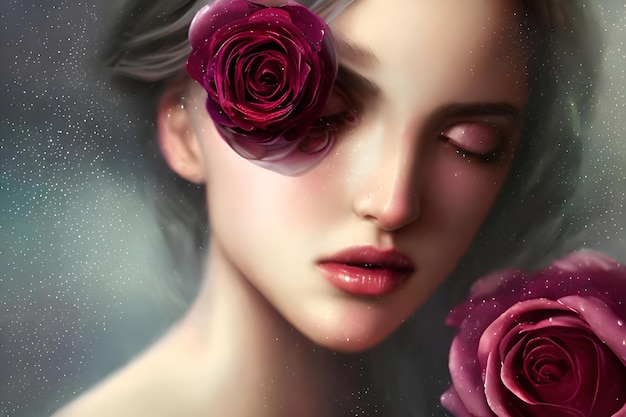 Fashionable rose artistic beauty lipstick and model generative\
aixa