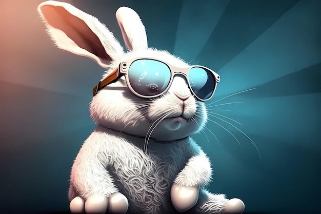 Модный стильный кролик в солнцезащитных очках Модная концепция с современным мультяшным кроликом Generative AI