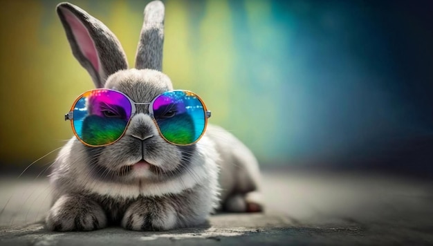 Fashionable stylish rabbit in sunglasses Trendy concept with a modern cartoon bunny Generative AI