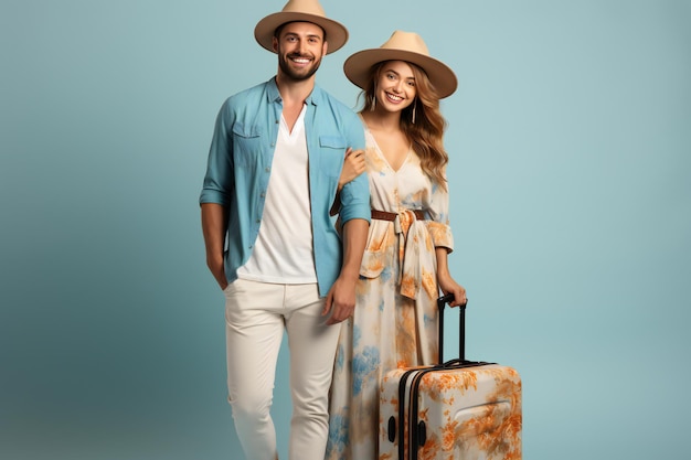 Fashionable Summer Travel Couple's Joyful Journey