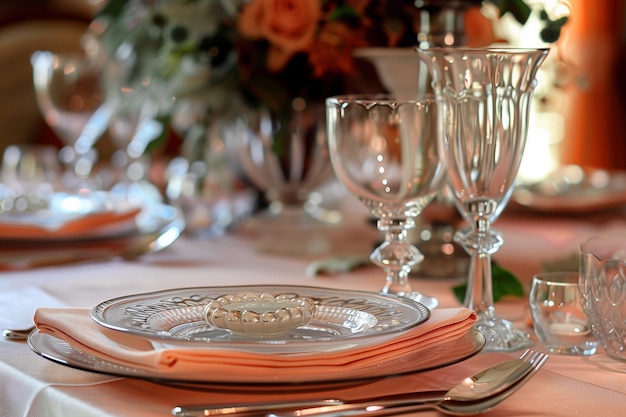 fashionable trendy table setting in peach fuzz color