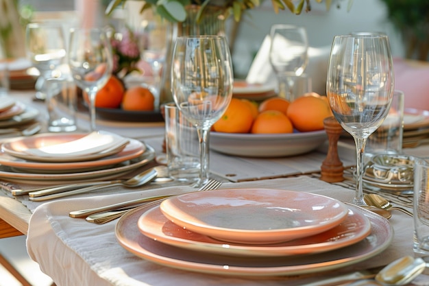 fashionable trendy table setting in peach fuzz color