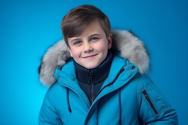 Fashionable winter outerwear stunning portrait of a boy in a kids outerwear store banner