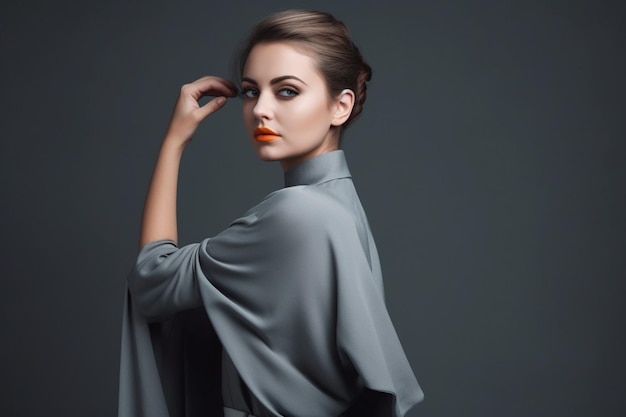 Fashionable woman on grey background