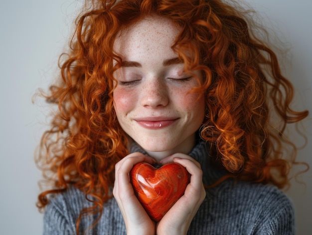 Foto una donna alla moda che tiene in mano un modello a forma di cuore