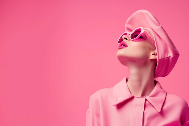 Foto donna alla moda in rosa su sfondo rosa ai generativa