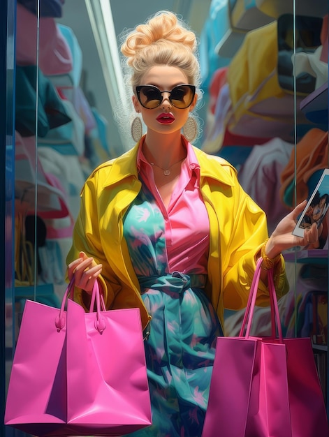 fashionable woman shopaholic in stuff store