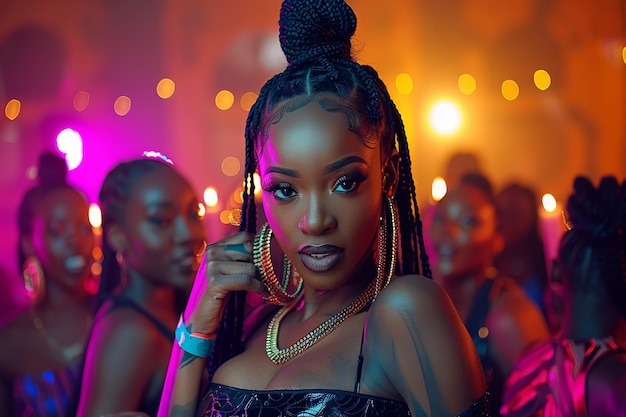 Fashionable Woman with Braided Hair at a Club Party