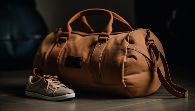 Fashionable women walking with leather luggage bags generated by artificial intelligence