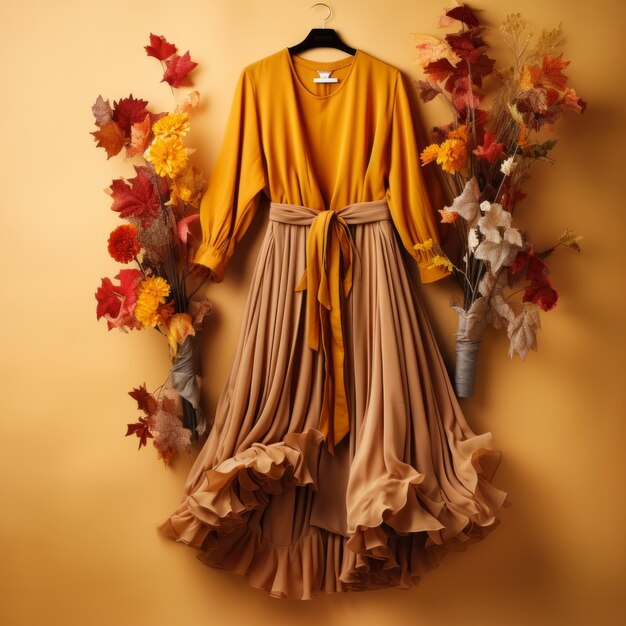 Fashionable womens clothing on a background of autumn paint light