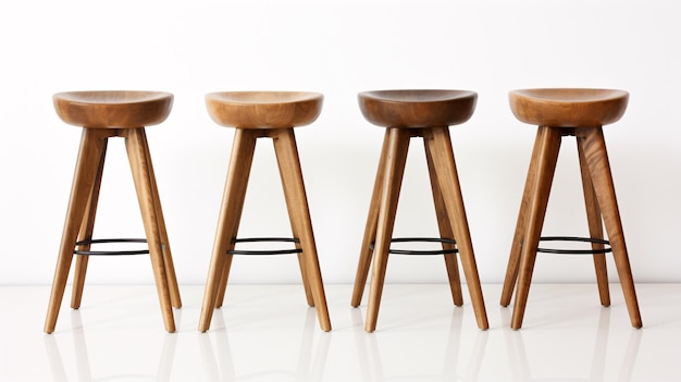 A fashionable wooden bar stool set against a ivory backdrop