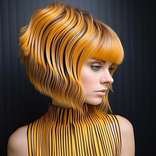 Photo fashionable yellow haircut with dimensional multilayering