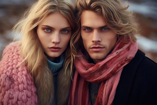 Fashionable young man and woman outdoors