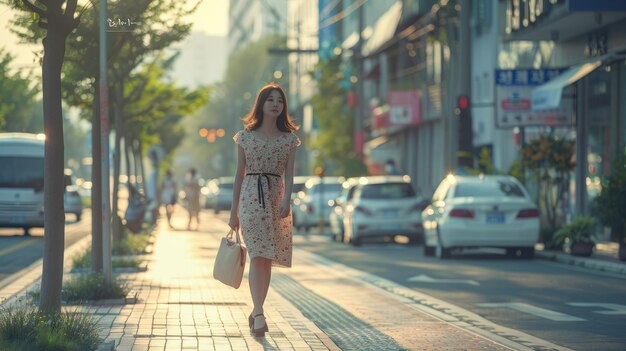 写真 麗なドレスを着たファッショナブルな若い女性おはようございます