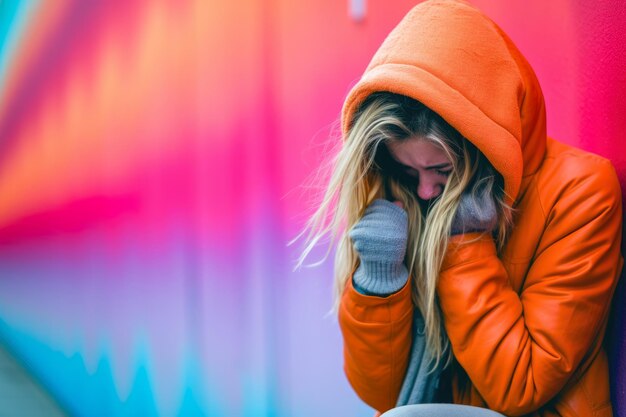 Fashionable young woman portrait in colorful scene