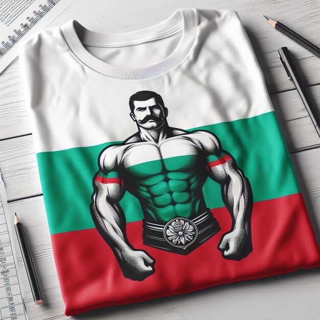 Фото Модно патриотическая белая футболка, украшенная ярким болгарским флагом для стильного внешнего вида