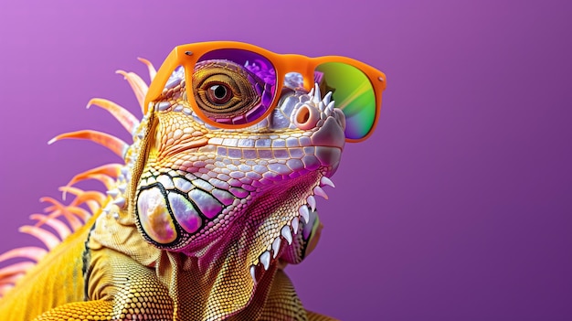 FashionForward Iguana in Rainbow Sunglasses Lavender Backdrop