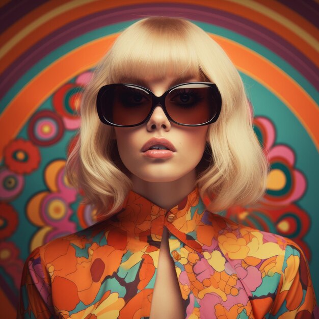 Fashionista In Sunglasses Groovy Retro Vibes With A Colorful Twist