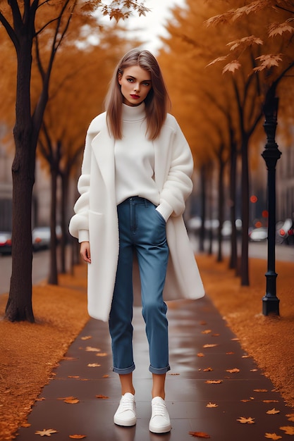 fasion sheegirl wears cozy autumn look and color gen ai