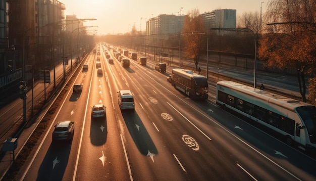 Fast car speeds through traffic on highway generated by AI