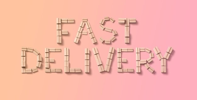 Photo fast delivery from cardboard boxes on a pink background