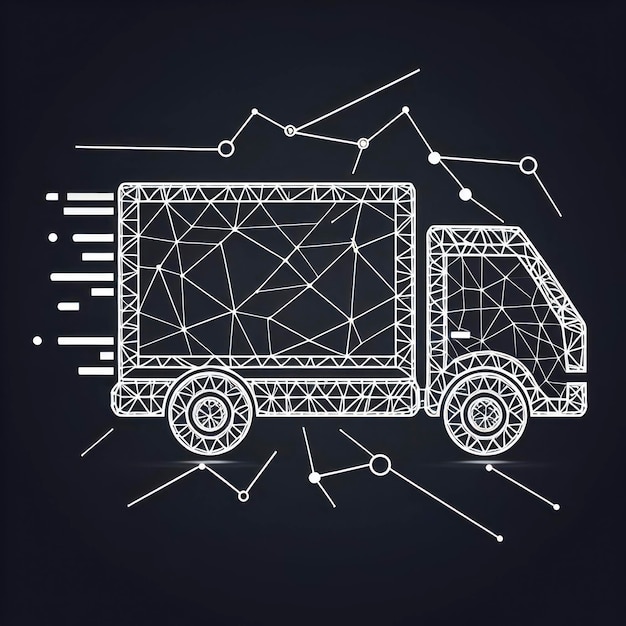 Икона скоростной доставки грузовика образует линии и треугольники, которые соединяют черный фон.