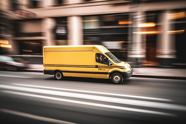 Foto camion di consegna veloce che viaggia per le strade della città