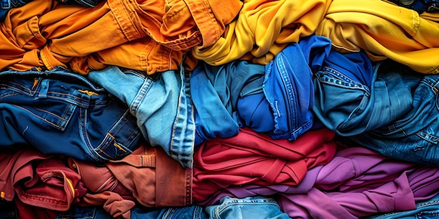 写真 ファストファッション 廃棄された服は織物廃棄物 汚染と環境の劣化を表しています コンセプト 環境の悪化 ファストファッションの廃棄物汚染 持続可能なファッション