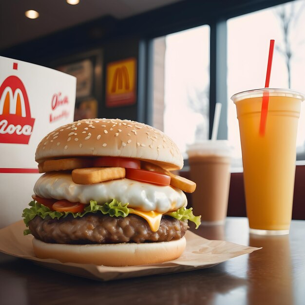 fast food burger fries and drink