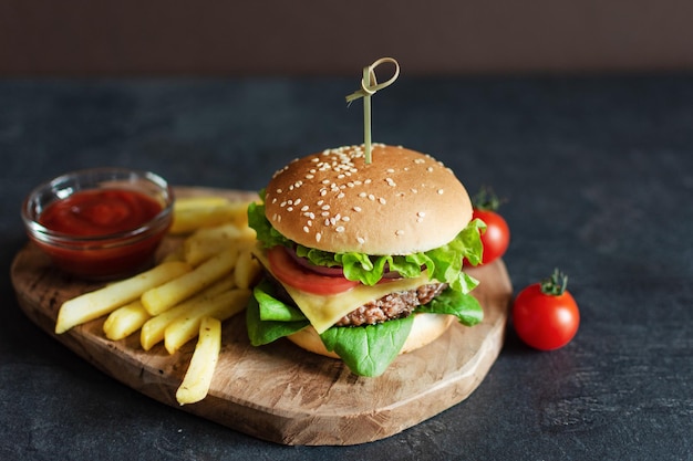 Fast food burger menu french fries and ketchup sauce