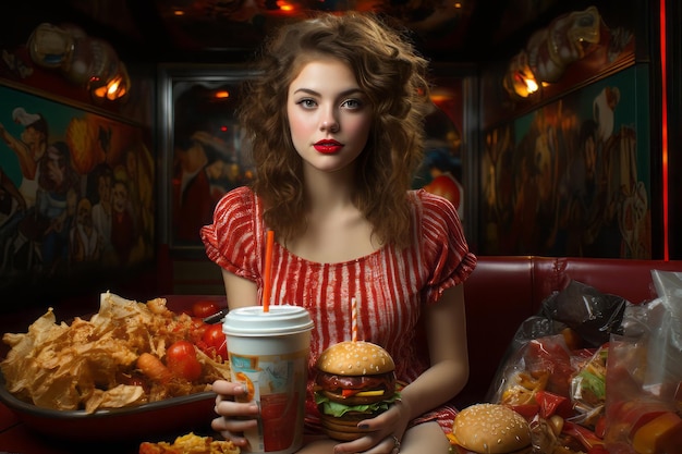 Fast food burger with girl