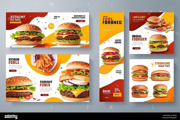 Дизайн шаблона веб-баннера для продвижения бизнеса быстрого питания Ресторан здоровый бургер