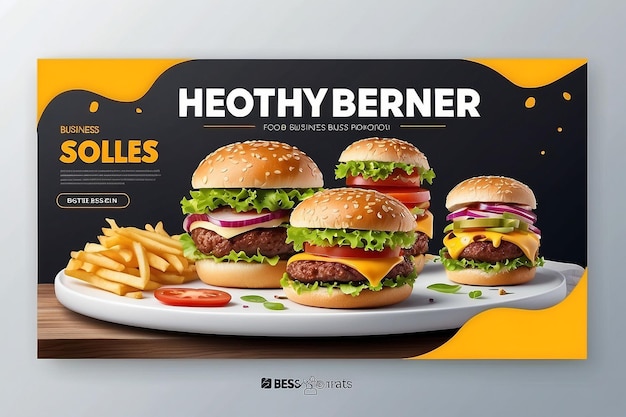 패스트푸드 비즈니스 홍보 웹 배너 템플릿 디자인 레스토랑 건강한 햄버거