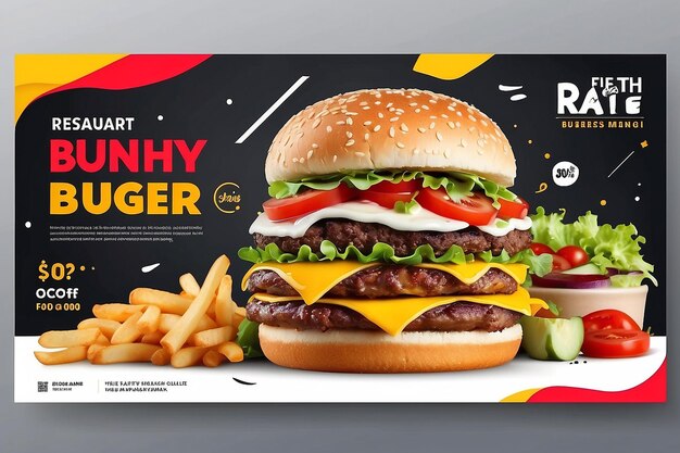 Fast food business promotion web banner template design Restaurant healthy burger