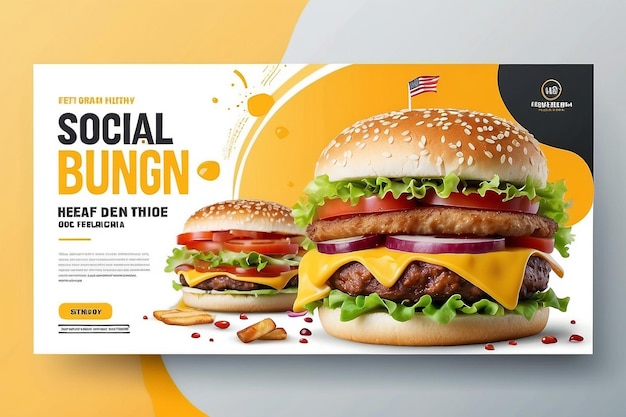 Photo fast food business promotion web banner template design restaurant healthy burger