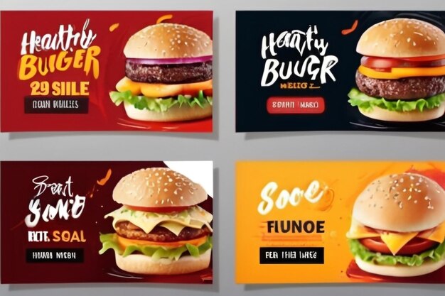 Foto progettazione di modelli di banner web per la promozione di attività di fast food restaurant healthy burger