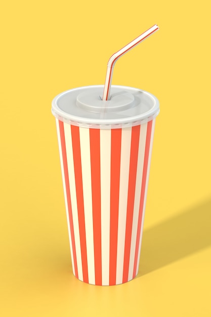 Fast food cola drink cup and drinking straw