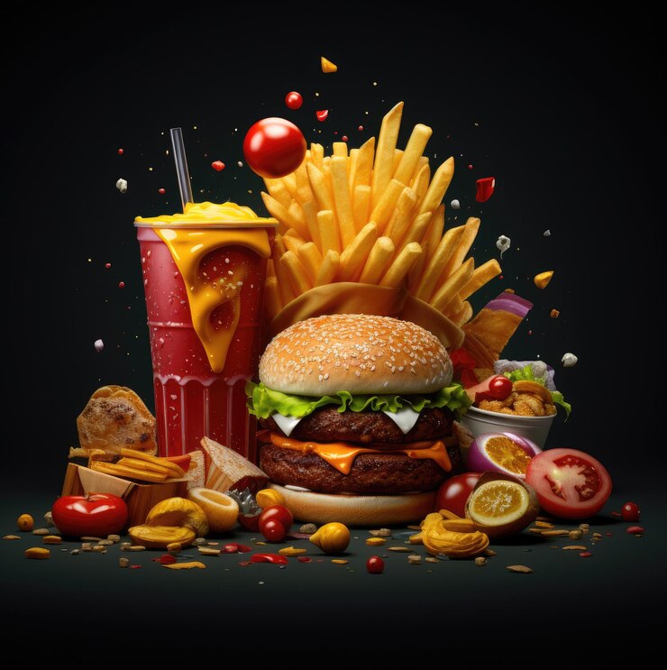 Photo fast food concept assortment of fast food