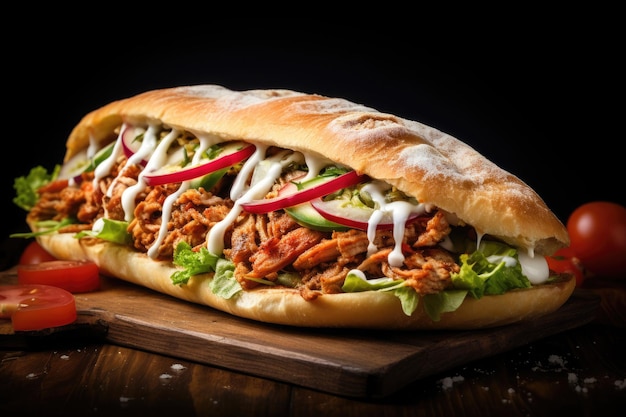 Fast food concept Turkish chicken doner on pide