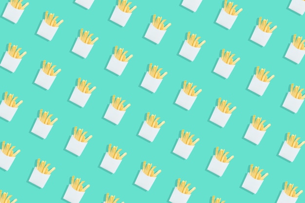 Fast food concept with french fries pattern on blue color