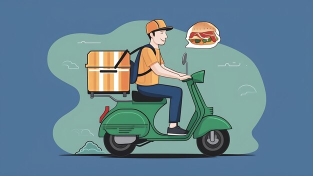 Fast food delivery man on a green scooter